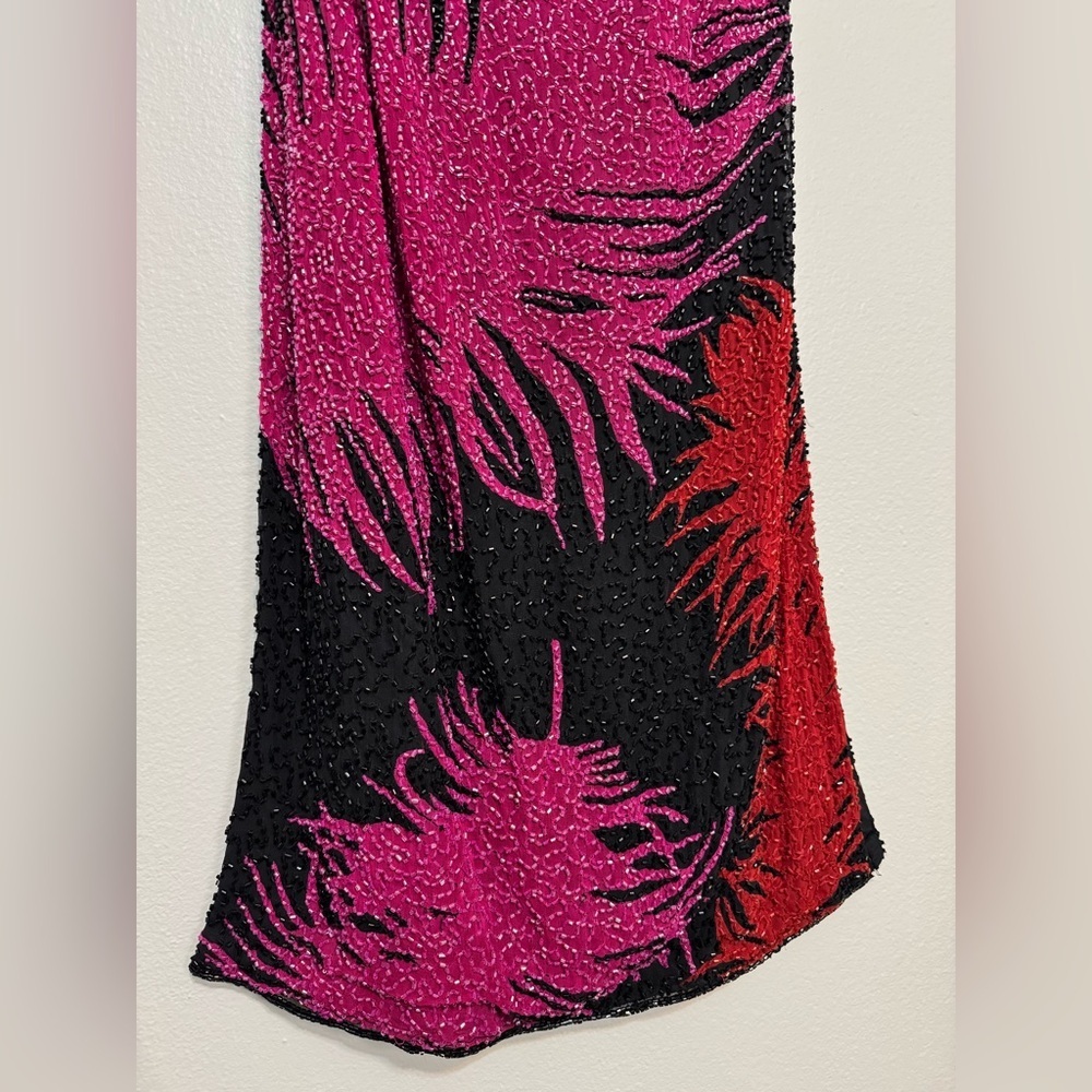 Vintage Andretta Donatello Strapless Feather Design Beaded Maxi Dress Gown - Picture 2 of 10